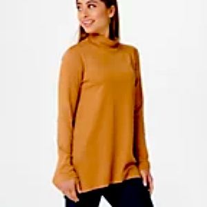 Isaac Mizrahi Pima Cotton Mock Neck Tunic with Trapeze Hem Size 4X Toffee